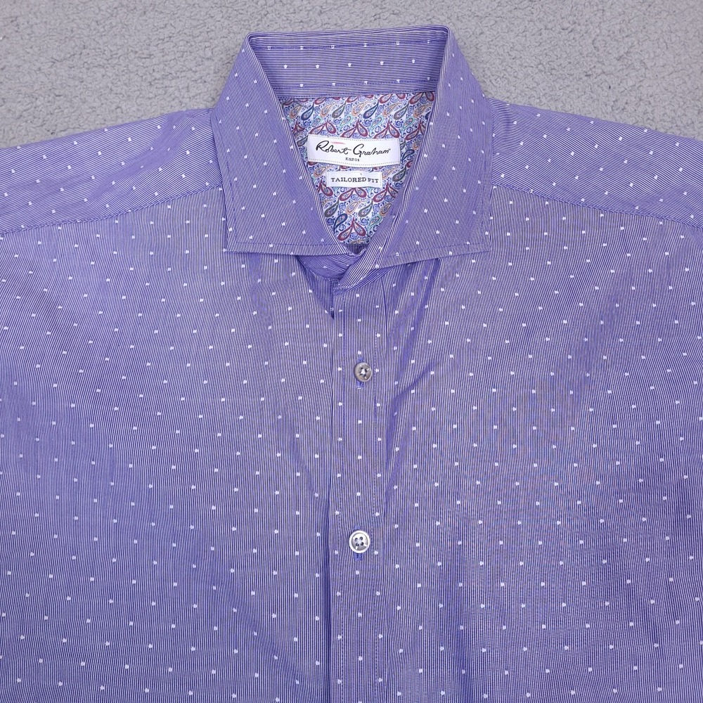 Robert Graham Shirt Mens Size 17.5 - 44 Blue Polka Dot Dress Casual Fit Business